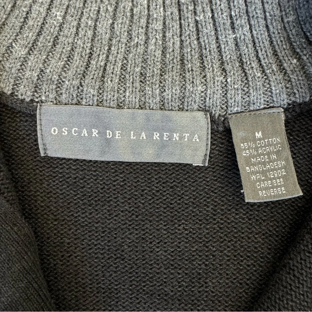 Oscar de la Renta Funnel Mock Neck Button Front Cardigan Academia Gray Sz M